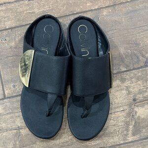 Calvin Klein Black Sandals with Gold Buckle